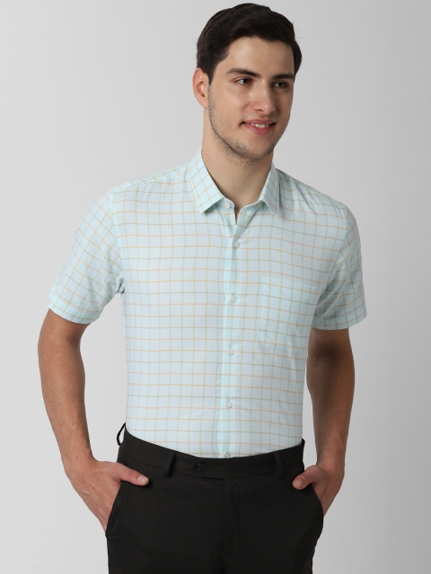 

Peter England Men Turquoise Blue Regular Fit Checked Formal Shirt
