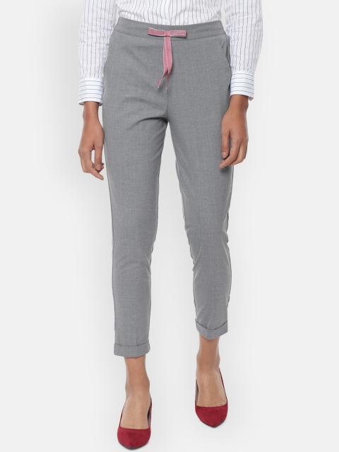 

Van Heusen Woman Women Grey Regular Fit Striped Crop Cigarette Trousers
