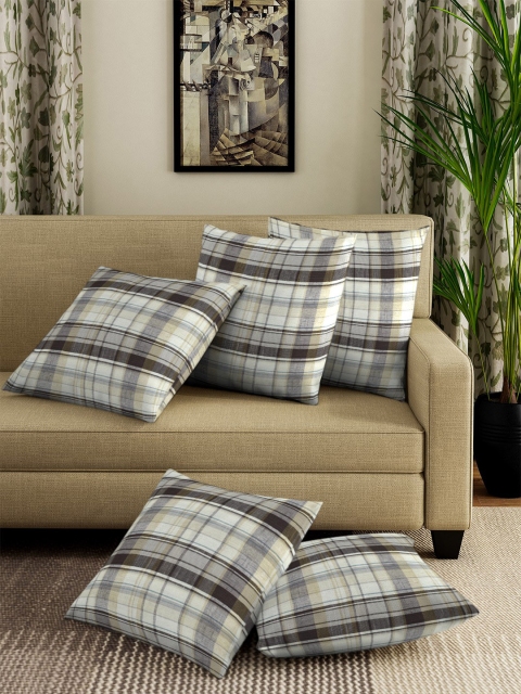 

NEUDIS Brown & White Set of 5 Checked Square Cushion Covers