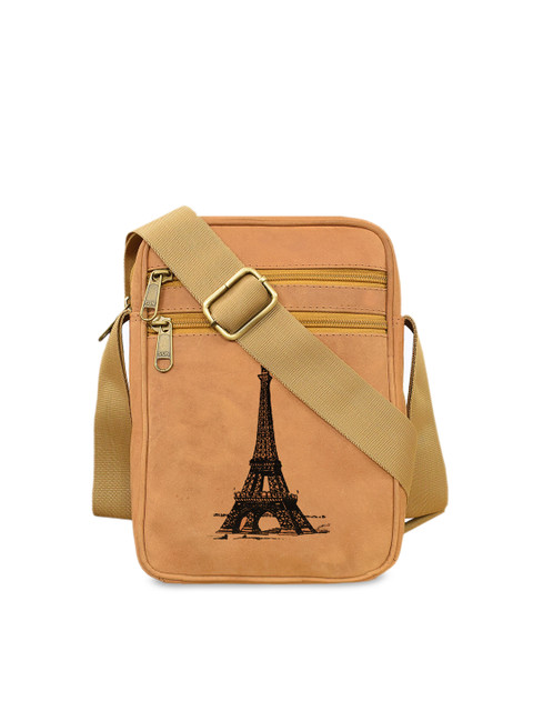 

ABYS Unisex Tan Brown Printed Leather Messenger Bag