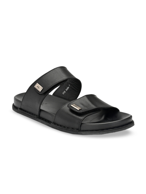 

Hitz Men Black Solid Leather Comfort Sandals