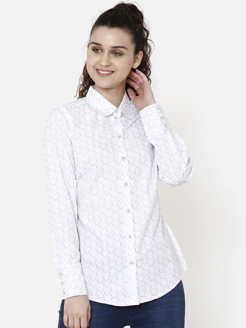 

Double Two Women White & Grey Standard Regular Fit Printed Casual Shirt