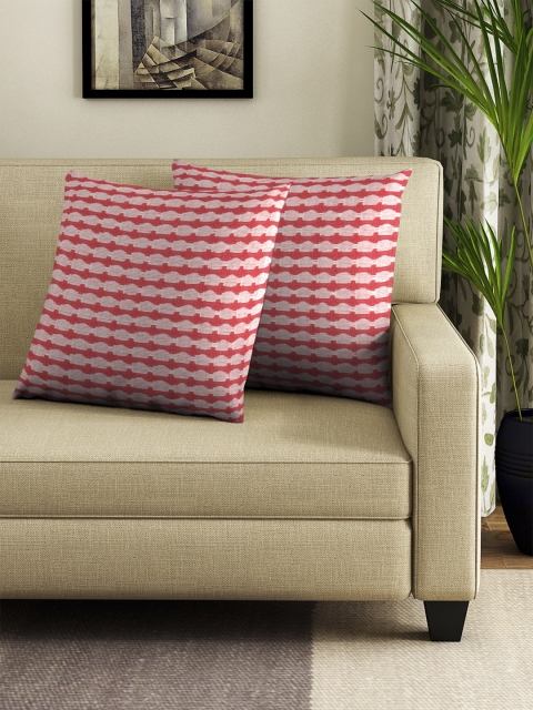 

NEUDIS Red & Beige Set of 2 Self Design Square Cushion Covers
