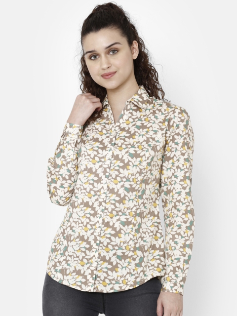

Double Two Women Brown & Beige Standard Regular Fit Printed Casual Shirt