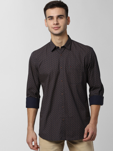 

Peter England Casuals Men Navy Blue & Brown Slim Fit Printed Casual Shirt