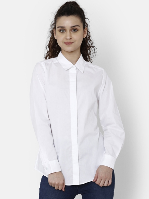 

Double Two Women White Standard Regular Fit Solid Casual Shirt