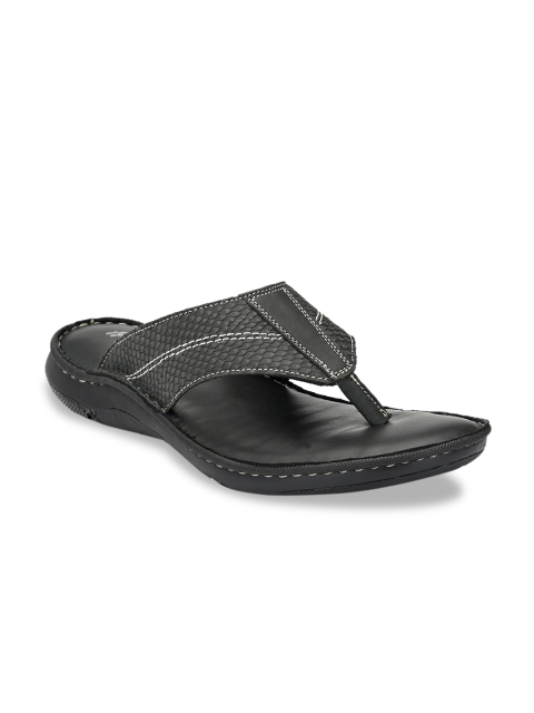

Hitz Men Black Solid Leather Comfort Sandals