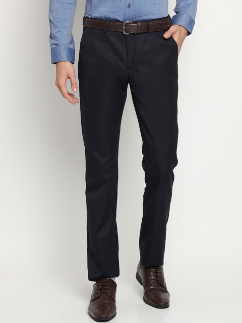 

Crocodile Men Navy Blue Classic Slim Fit Solid Formal Trousers