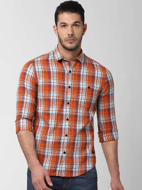 

Peter England Casuals Men Orange & White Slim Fit Checked Casual Shirt