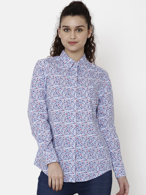 

Double Two Women Blue & Red Regular Fit Printed Standard Casual Shirt