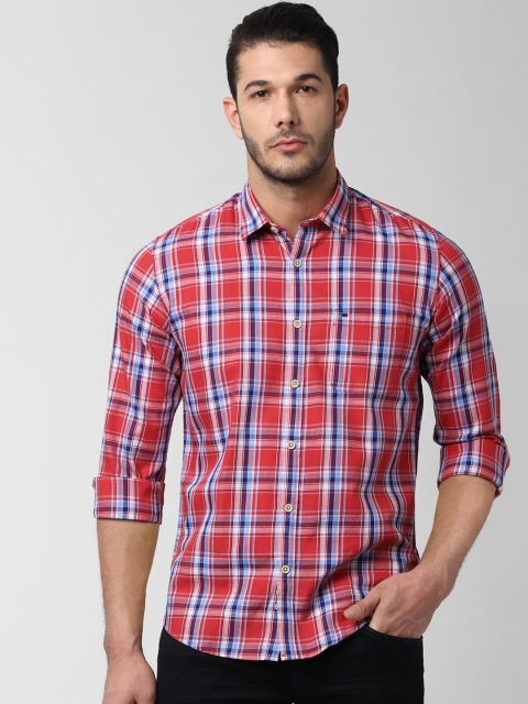 Peter England Casuals Men Red & Blue Slim Fit Checked Casual Shirt