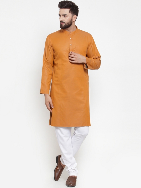 

NEUDIS Men Mustard Yellow & White Solid Kurta with Churidar