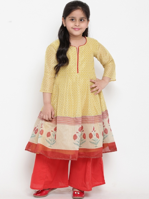 

Bitiya by Bhama Girls Yellow & Red Printed Kurta with Palazzos