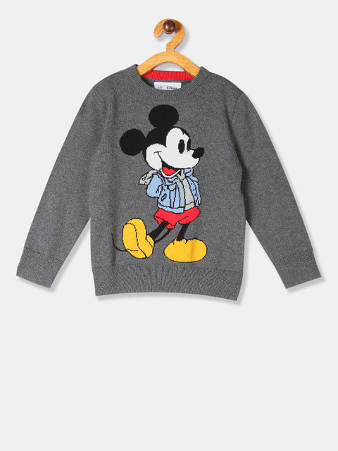 

GAP Boys Grey & Yellow Self Design Pullover Sweater