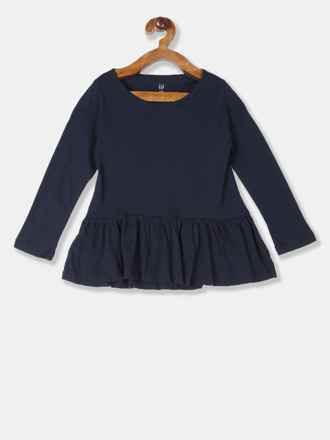 

GAP Girls Navy Blue Solid A-Line Pure Cotton Top