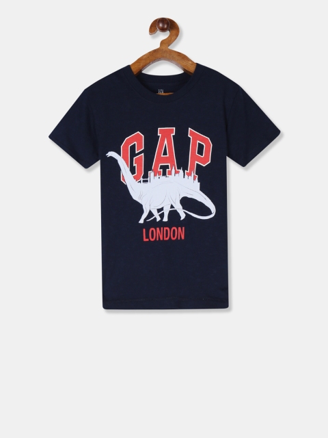 

GAP Boys Navy Blue & White Printed Round Neck T-shirt