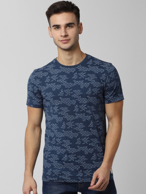 

Peter England Casuals Men Blue Printed Round Neck T-shirt