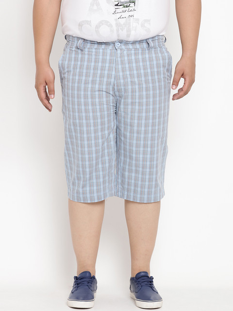 

John Pride Plus Size Men Blue Brown Checked Regular Fit Regular Shorts