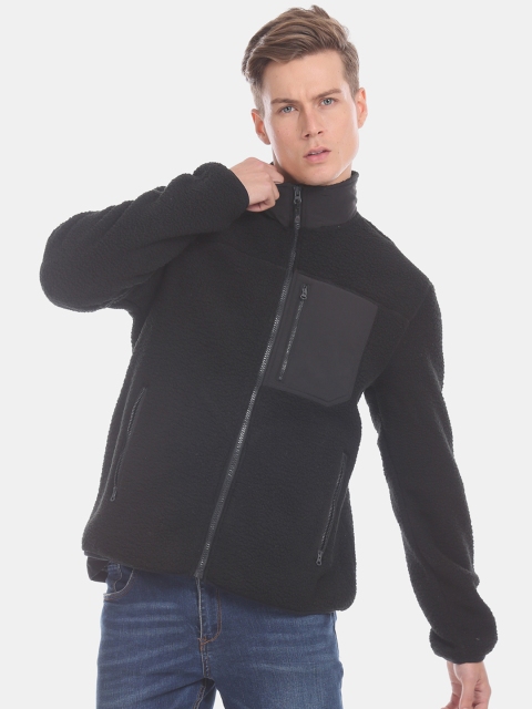 

GAP Men Black Solid Bomber Fleece Zip-Up Jacket
