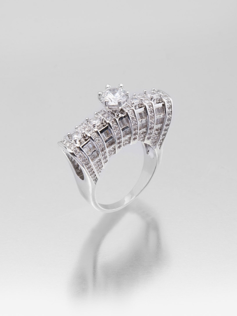 

shaze Set of 2 Silver-Toned & White CZ-Studded Stackable Finger Rings