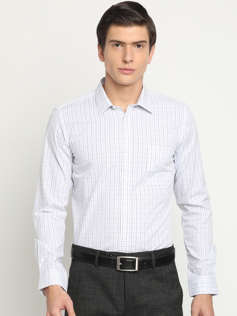 

Crocodile Men White & Blue Classic Slim Fit Checked Formal Shirt