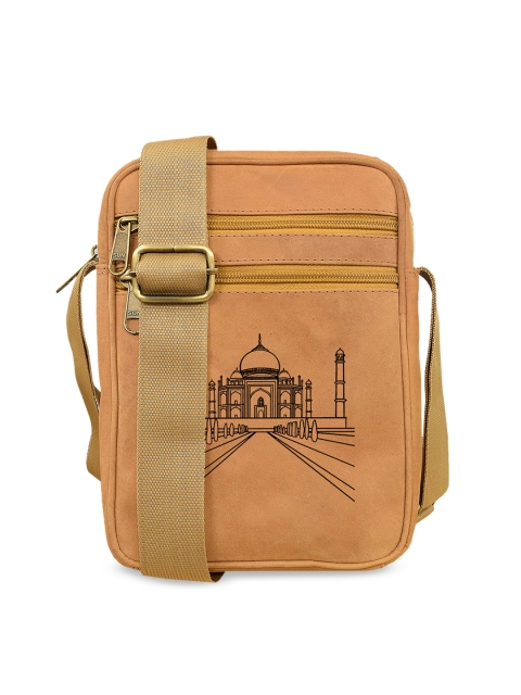 

ABYS Unisex Tan Brown Printed Leather Messenger Bag