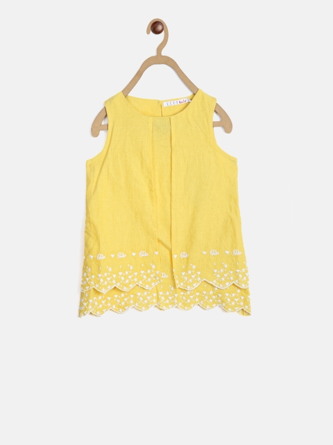 

ELLE Girls Yellow Printed Tiered Top
