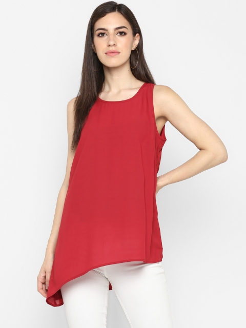 

Aditi Wasan Women Red Solid Longline High-Low Top