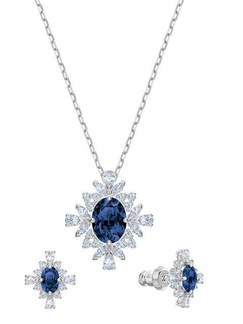 

SWAROVSKI Rhodium-Plated Silver-Toned & Blue Crystal Studded Jewellery Set