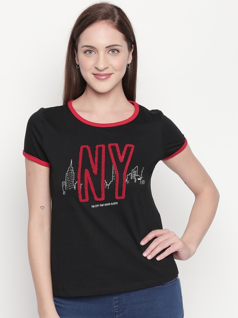 

Honey by Pantaloons Women Black Printed Round Neck T-shirt