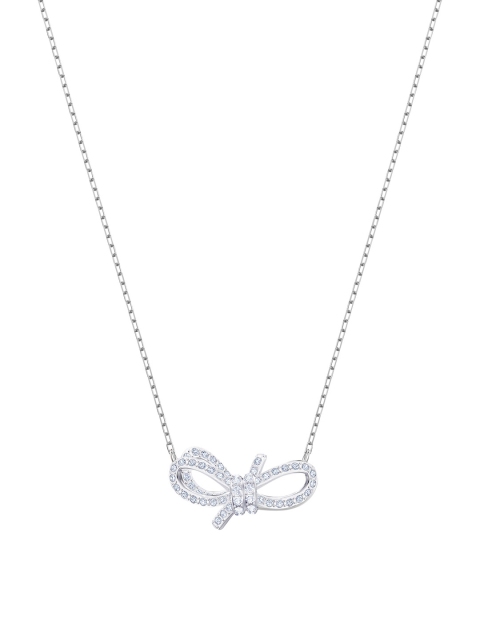 

Swarovski Women White Rhodium-Plated Lifelong Bow Necklace Crystal Studded Chain