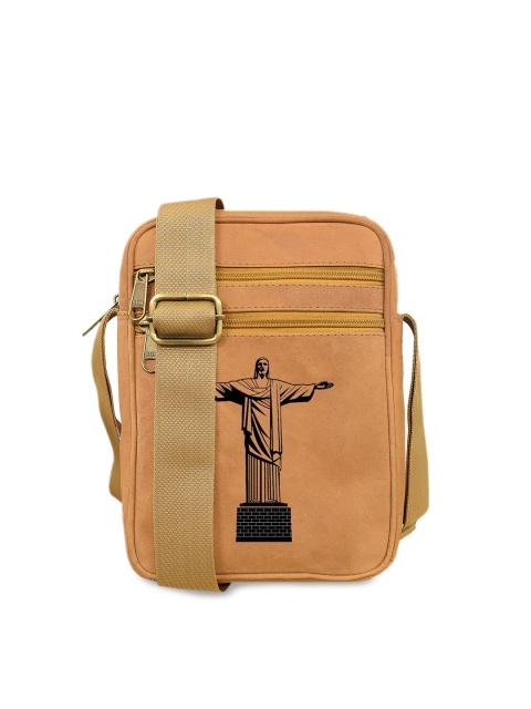 

ABYS Unisex Tan Brown Printed Leather Messenger Bag