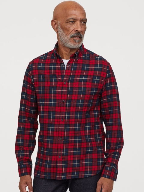 H&M Men Red & Navy Blue Flannel Shirt Regular Fit