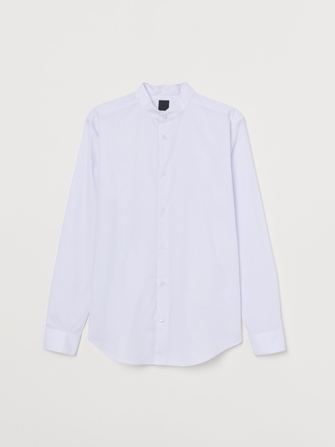 

H&M Men White Solid Grandad Shirt
