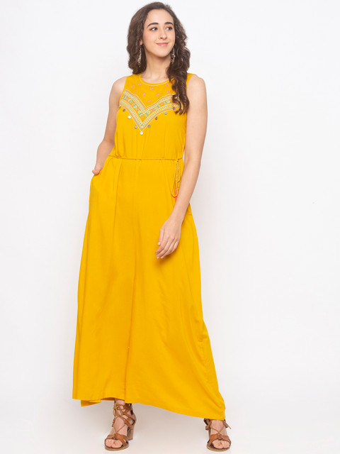 

Globus Women Mustard Yellow Printed Basic Jumpsuit