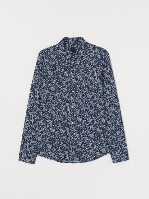 

H&M Men Blue Printed Shirt Muscle Fit