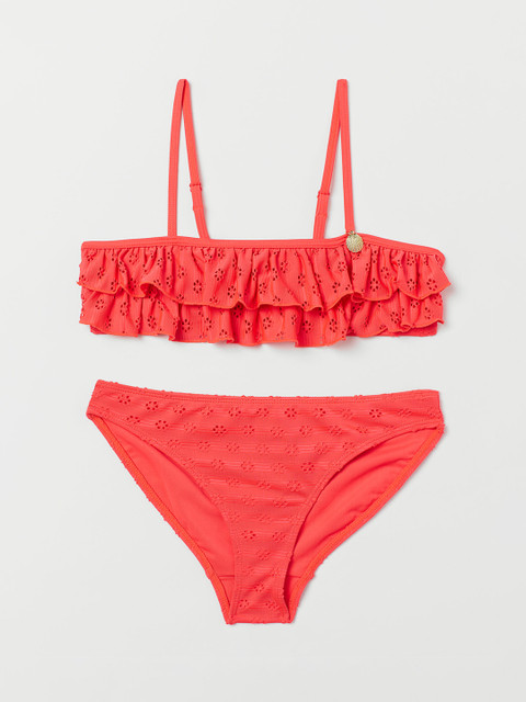 

H&M Girls Red Solid Frilled Bikini