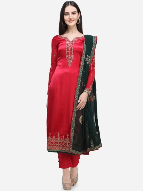 

Stylee LIFESTYLE Red & Black Satin Semi-Stitched Dress Material