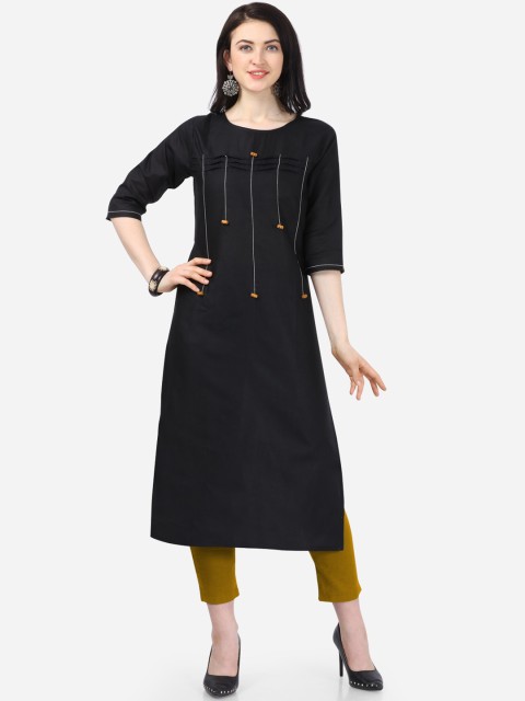 

Kvsfab Women Black Solid Straight Kurta