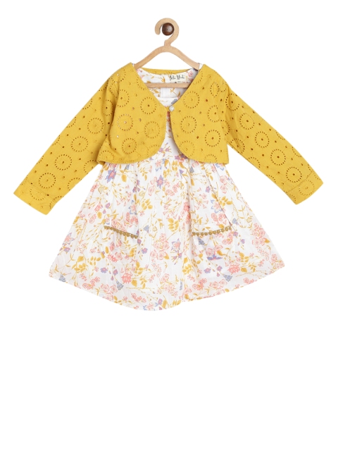 

Bella Moda Girls Cream-Coloured Printed Fit and Flare Dress With Jacket