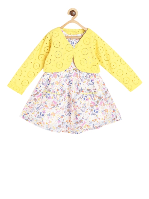 

Bella Moda Girls Yellow Printed Fit and Flare Dress with Shrug