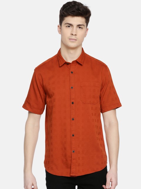 

Toss Winner Men Rust Red Regular Fit Self Design Casual Shirt