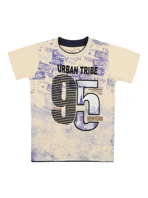 

Lil Tomatoes Boys Cream-Coloured Printed Round Neck T-shirt