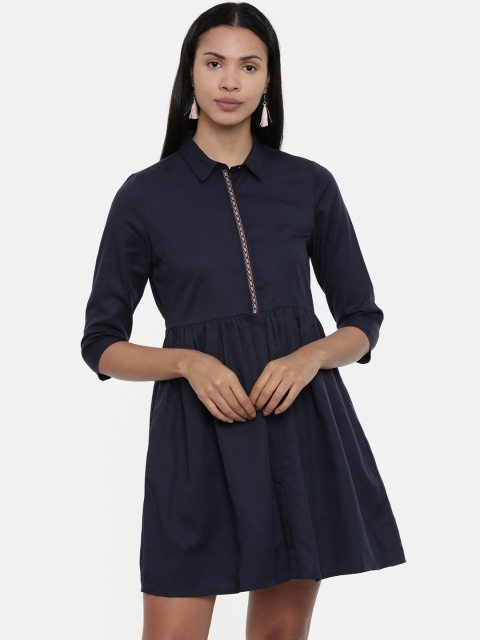 

Chumbak Women Navy Blue Solid Shirt Dress