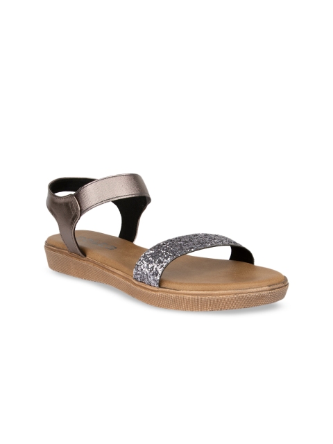 

SOLES Women Grey Embellished Open Toe Flats