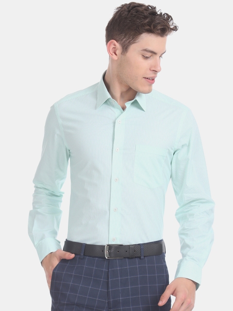 Men Sea Green Slim Fit Printed Formal Shirt