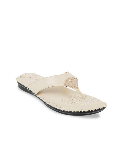 

WALKWAY Women Beige Solid Leather Open Toe Flats