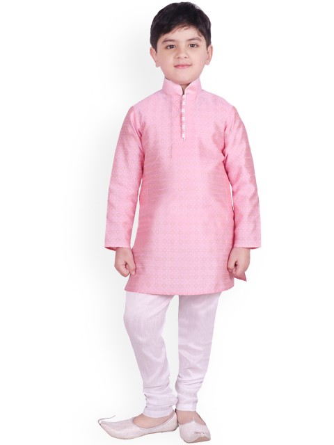 

SG YUVRAJ Boys Pink & White Self Design Kurta with Pyjamas