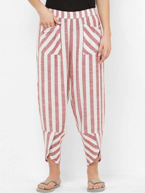 

Mystere Paris Women Maroon & White Striped Lounge Pants