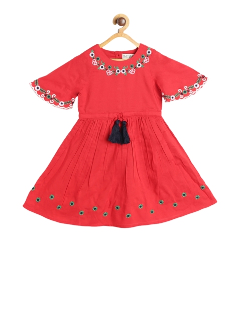 

Bella Moda Girls Red Embroidered Fit and Flare Dress